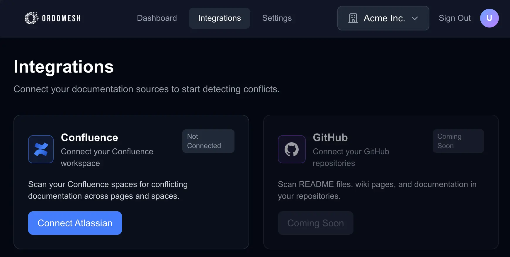Connect to Atlassian button location in the Integrations page